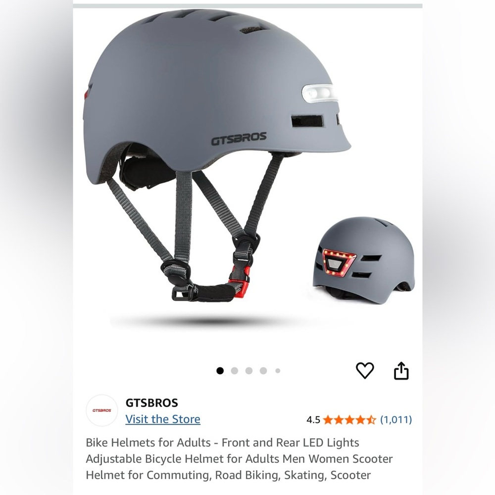 GTSBROS Gray Bicycle Helmet with LED Lights